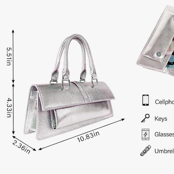 Baguette silver Y2K style crossbody loaf shaped bag super cute - Picture 3 of 6